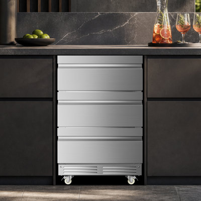 24 Inch Upgraded Three-drawer Beverage Fridge, Weather Proof Outdoor Stainless Steel Beverage Refrigerator, Under Counter Built-in Beverage Cooler For Home & Commercial Use