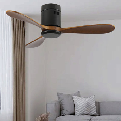 Ventilateur de plafond encastré de 42 pouces sans lumière, pales en bois massif, moteur CC réversible silencieux, télécommande avec 6 vitesses et minuterie, économie d'énergie pour la chambre à coucher, le salon, pas de plafond incliné