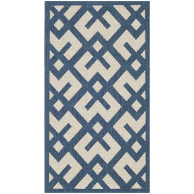 Arneshia Geometric Navy/Beige Indoor/Outdoor Area Rug