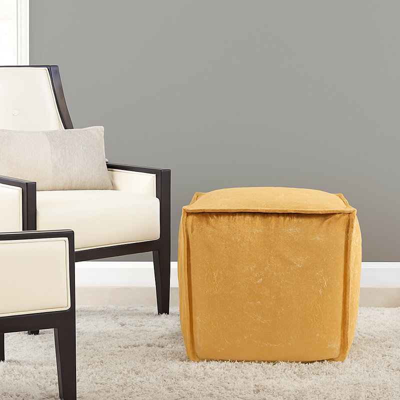Upholstered Pouf, Pasini Gold Polyester Blend