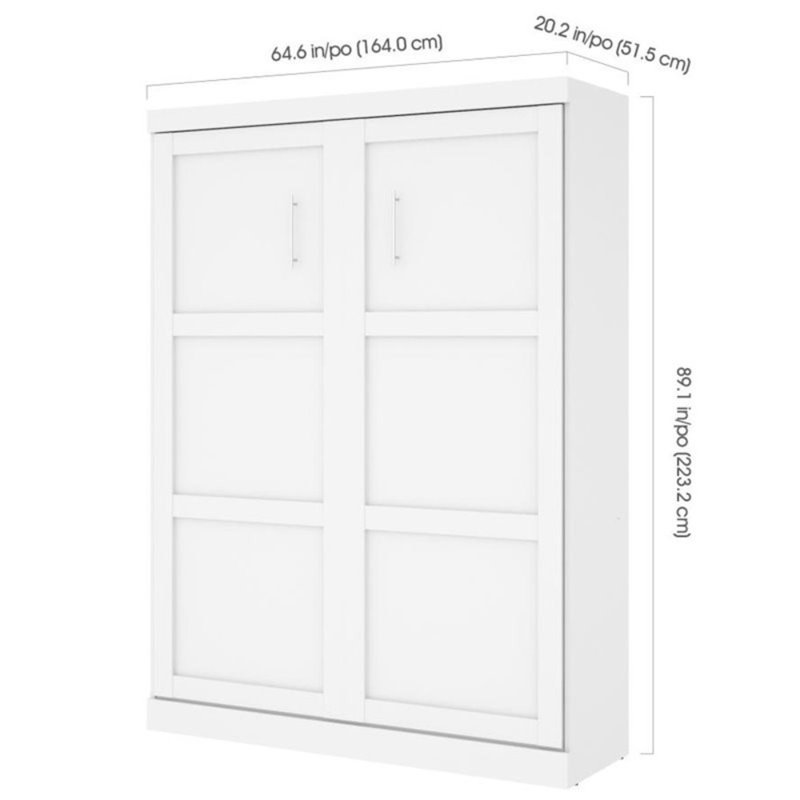 Pemberly Row Queen Size Wall Bed in White Wood - Easy Assembly