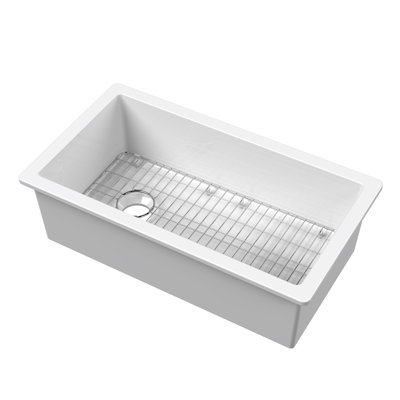 Évier de cuisine à simple cuve encastrable avec égouttoir grillagé et déchets 34 po Nuie - 34 x 19 x 10 po