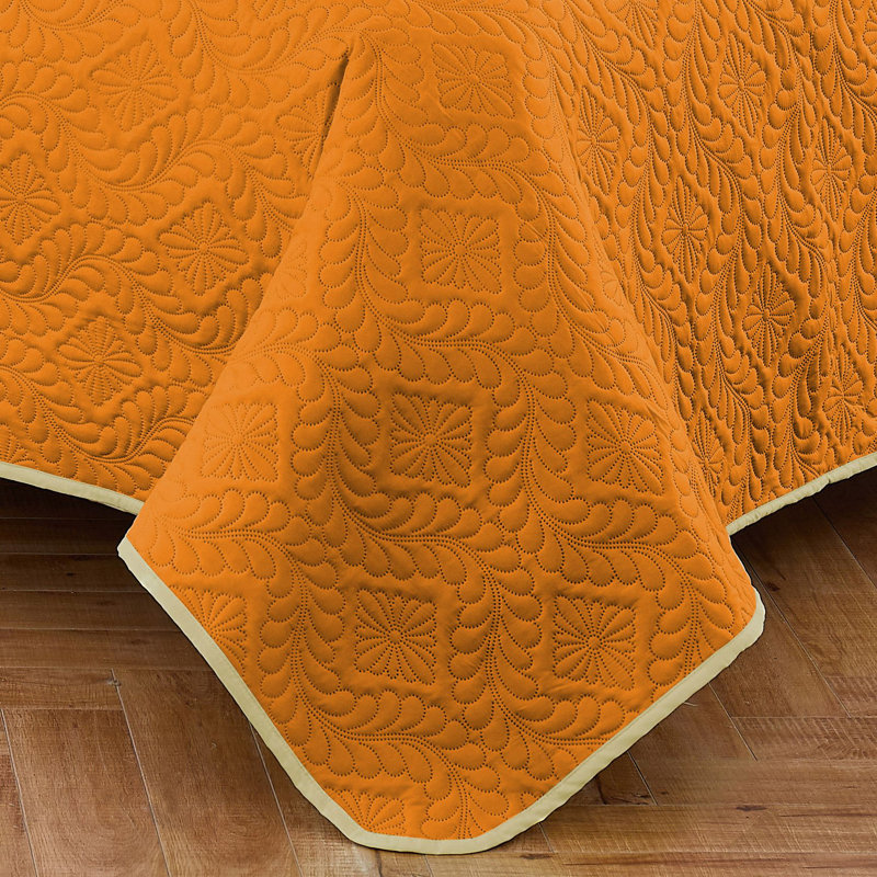 Kiran Polyester Quilt, Orange, Full Quilt + 2 Shams