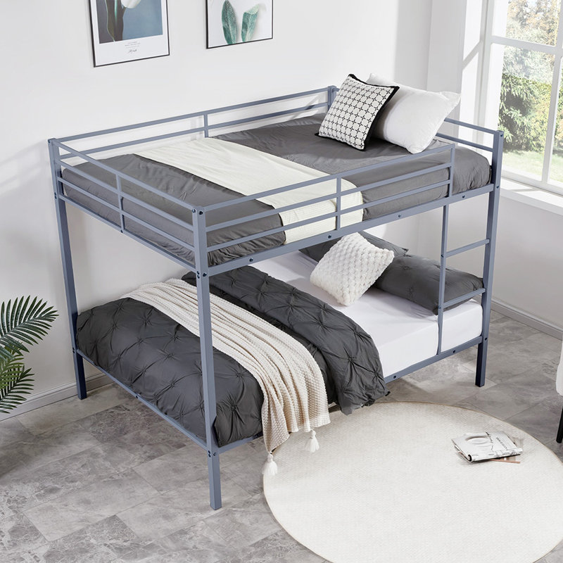 Lit mezzanine en métal, Gris, Lit superposé double sur double