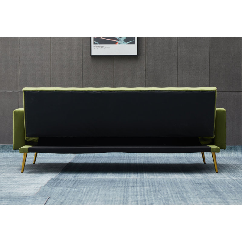 Stefaney Twin 75'' Velvet Convertible Sofa, Arm Green Velvet