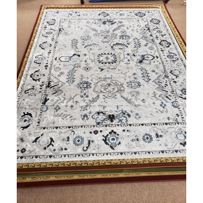 Kiary Oriental Area Rug in Glacier Blue/White