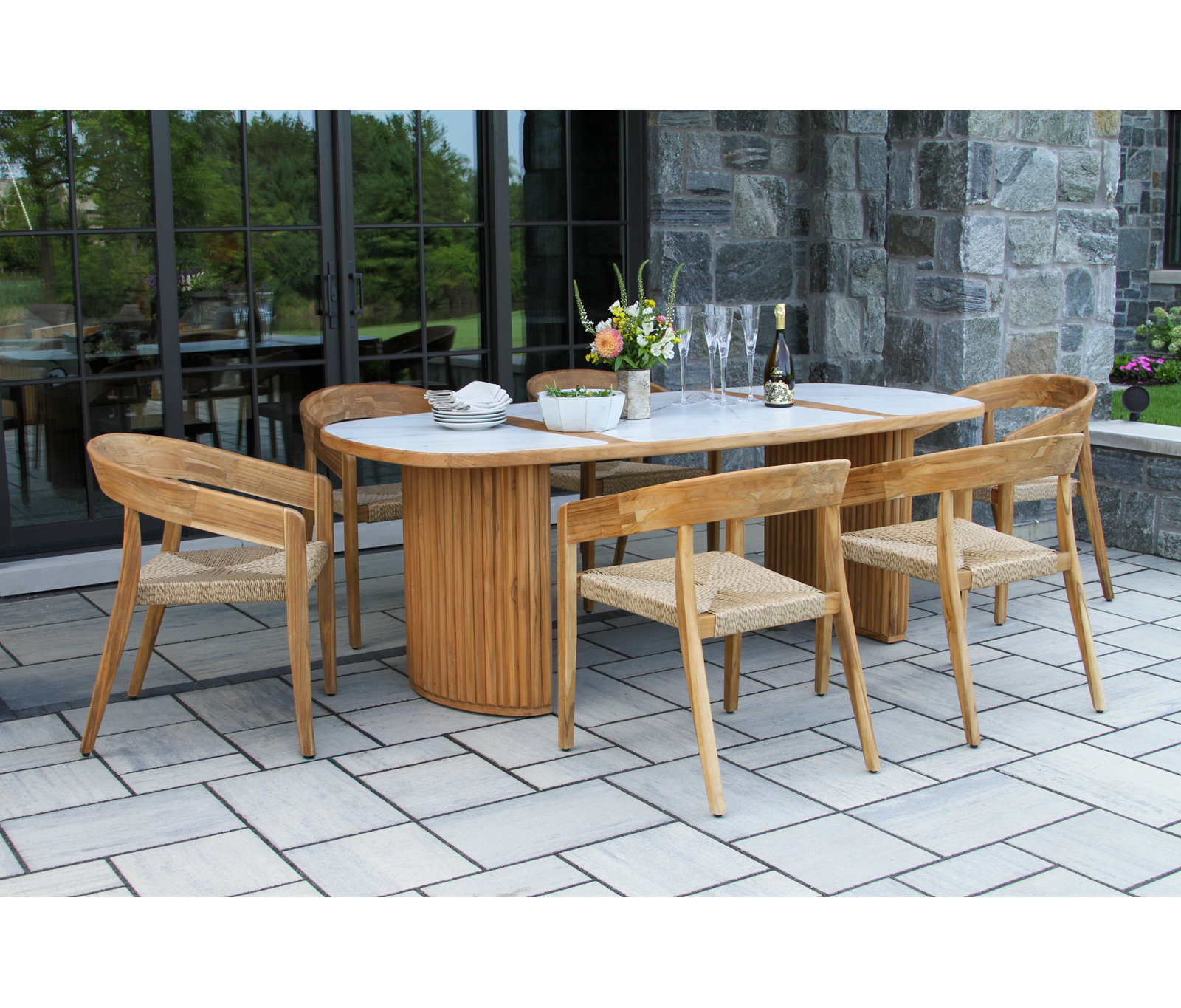 Estate Oval 6-Person Outdoor Dining Set, Tan/Natural, White