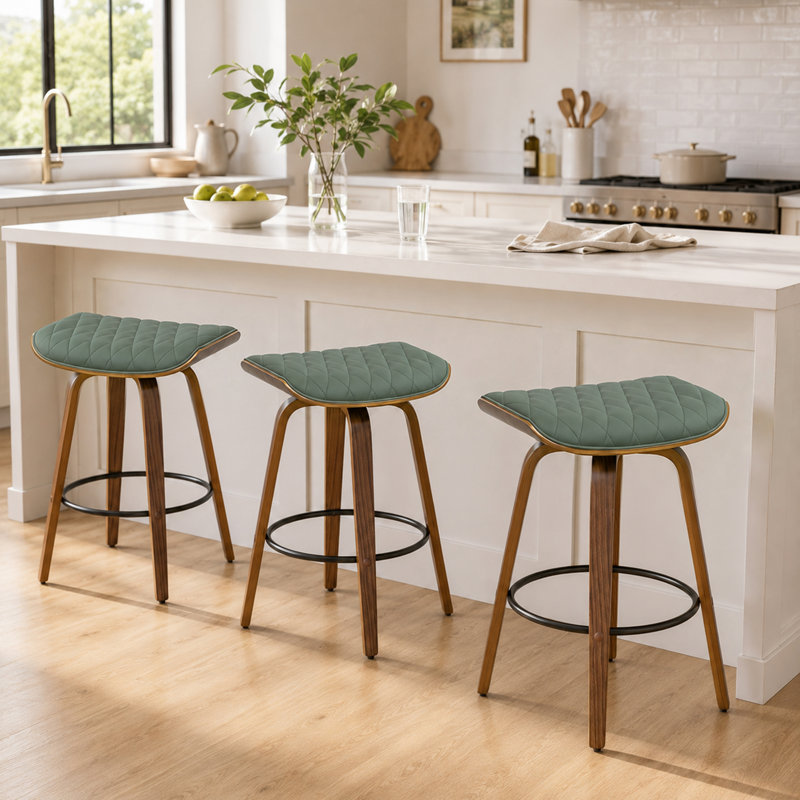 Tabourets de bar pivotants en similicuir Gerald, Vert, Tabouret de bar (siège d'une hauteur de 30,12 po)