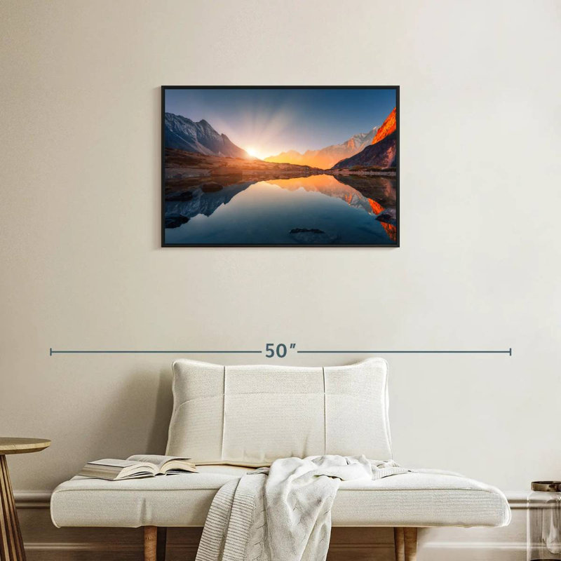 Coucher de soleil himalayen, Cadre flottant noir, 31 po x 21 po