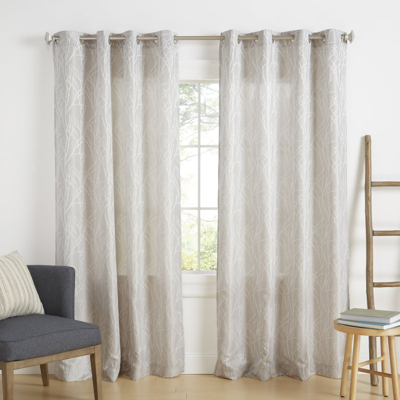 Angee Floral Semi-Sheer Grommet Curtain Panels, 54" W x 96" L, Dove Gray