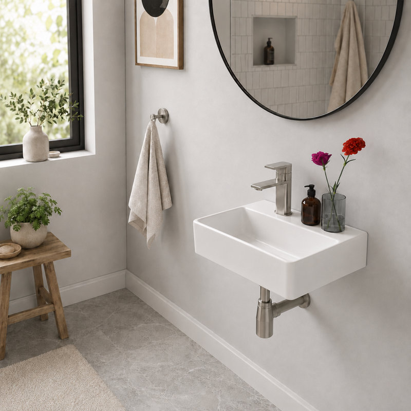 Lavabo de salle de bain mural rectangulaire en céramique, lavabo de salle de bain blanc , 4" H x 14" L x 10" W