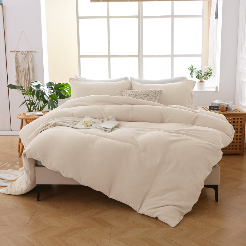 Solayne Muslin Duvet Cover Set 100% Cotton Double-Layer Linen Like Gauze Comforter Cover 3 Pieces Breathable & Lightweight For All Season