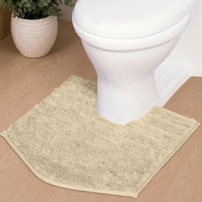 Luxury Toilet Rugs U-Shaped 20x20, Extra Soft and Absorbent Microfiber Bathroom Rugs, Non-Slip Plush Shaggy Bath Mat, Machine Wash Dry, Contour Bathroom Mats for Toilet Base, Linen