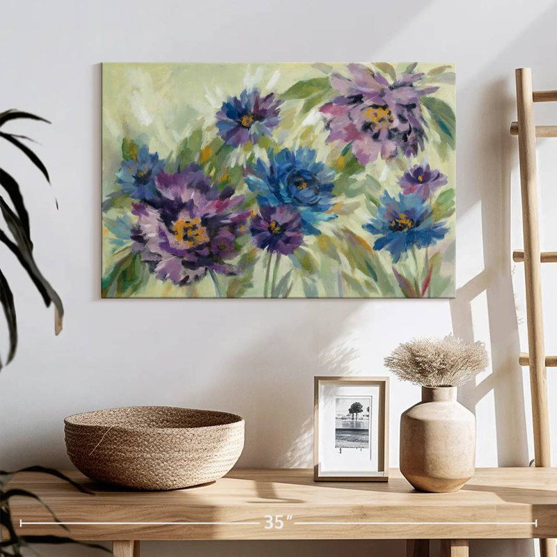 Harnek bleu vif et fleurs de lavande, H 20 po x l 30 po