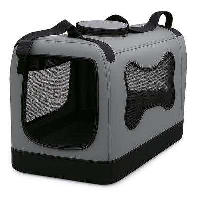 Grey Portable Collapsible Pet Dog Crate With Case
