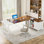 Bureau de direction de 70,8 pouces avec classeur de 55 pouces, grand bureau d'ordinateur en L avec armoire de rangement et tablettes, bureau moderne en L pour bureau personnel, noyer et blanc