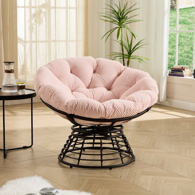 360 Swivel Chair With Ergonomic Design, Thick Cushion, Brown Steel Frame And Pink Fabric, For Bedroom Indoor Outdoor Soft Frame, Living Room