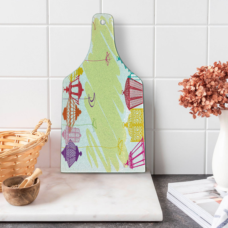 Ambesonne Eastern Art Tempered Glass Cutting Board Colorful Framework Fun Multicolor