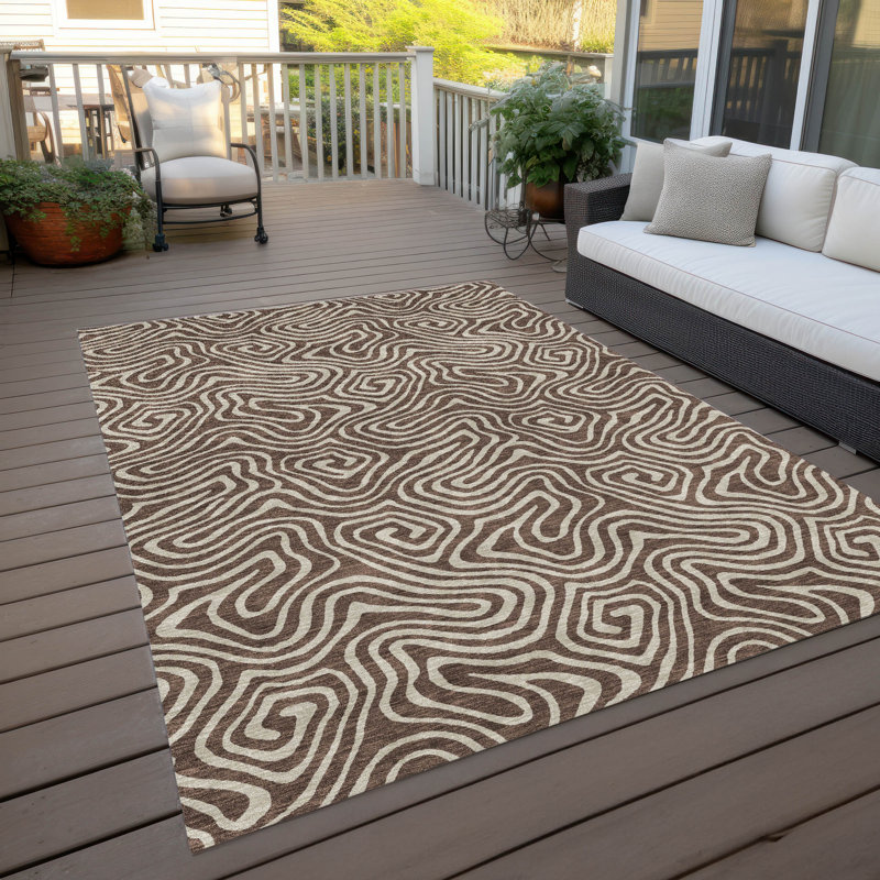 Tapis intérieur / extérieur brun Raya , 9 pi x 12 pi