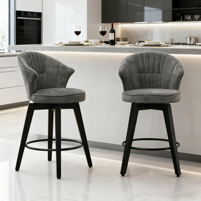 Counter Height Bar Stools 25 Inch,Swivel Bar Stools With Solid Wood Legs & Chenille Upholstery Set Of 2