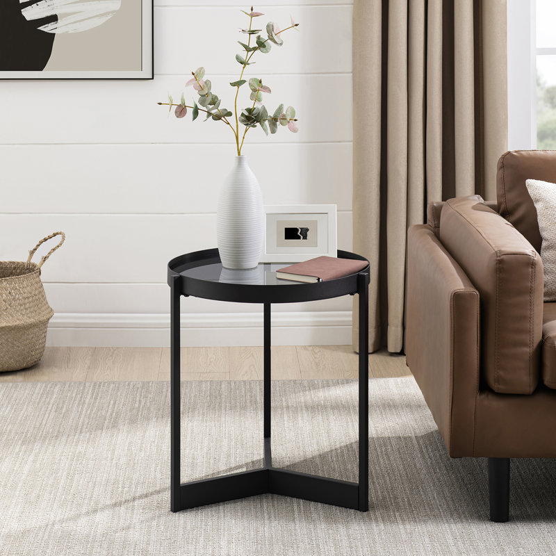 Akay Glass Top End Table, Smoked Glass, Black