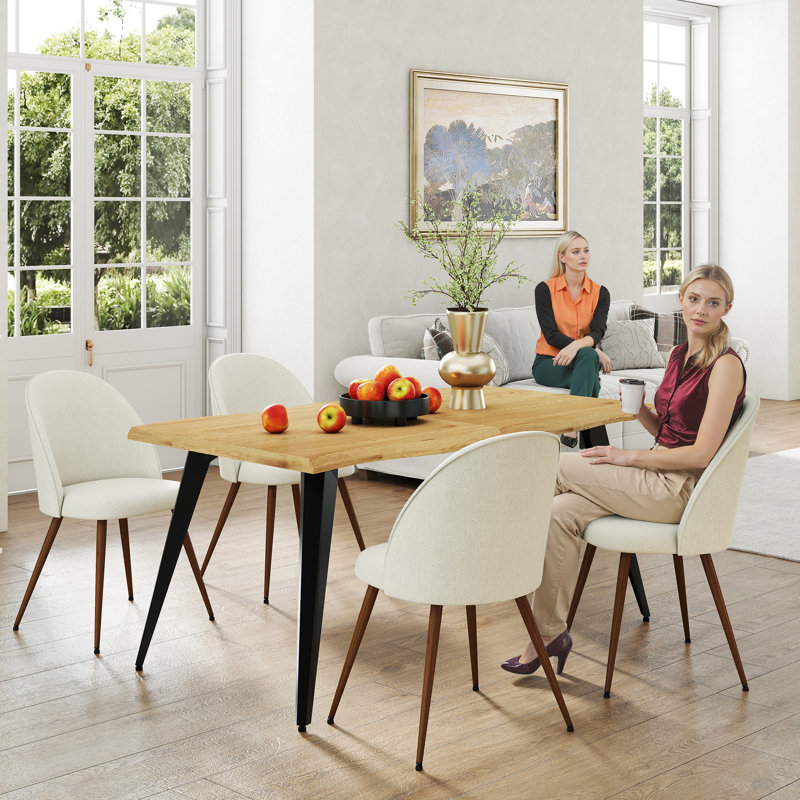 Modern 5-Piece Dining Set With Sculpted Wavy Edge Table For 4–6 People, Beige, Brown