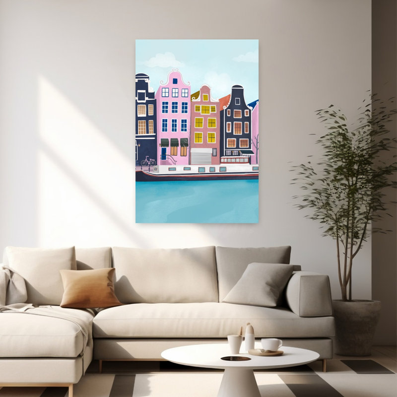 Affiche murale abstraite d'architecture d'Amsterdam, H 60 po x l 40 po