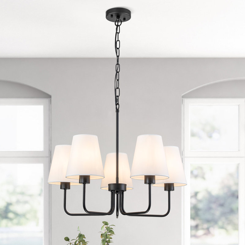 5-light Transitional Chandelier With Fabric Shades