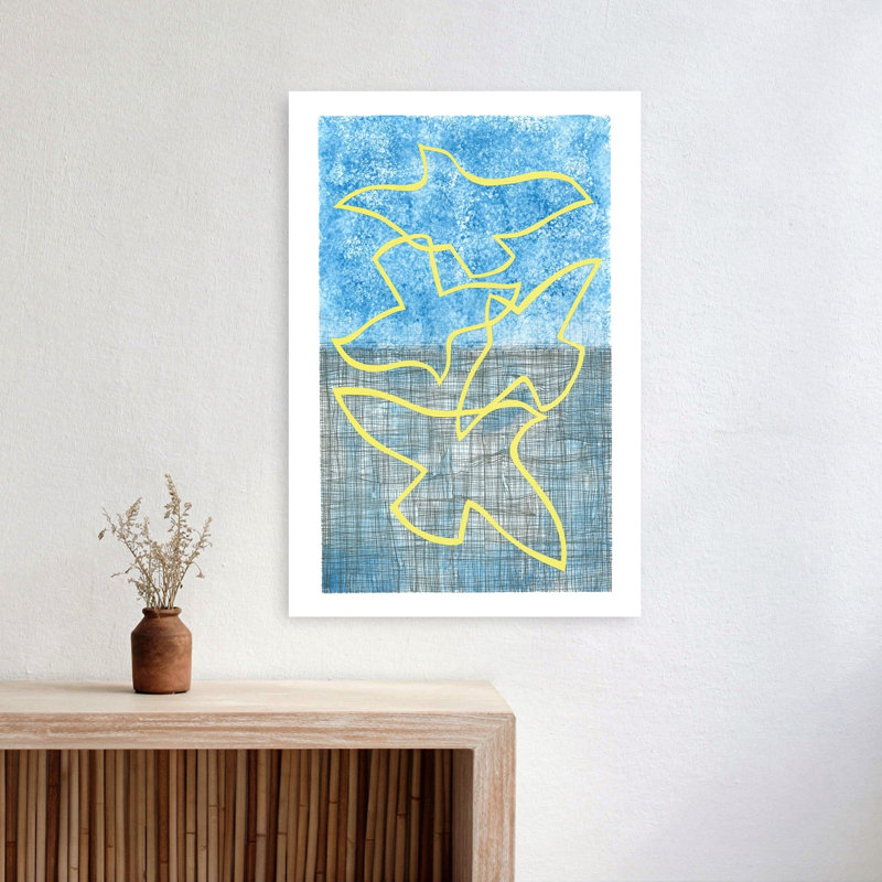 «Flying Peace Birds», impression d'art moderne abstrait minimaliste, paysage naturel, 24" H x 16" W