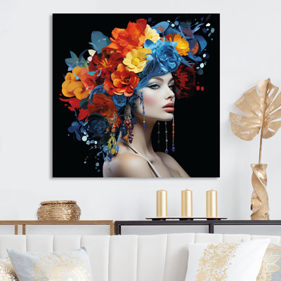Urban Urban Elegance Woman Crystal and Flower Hair III - art mural mode en métal