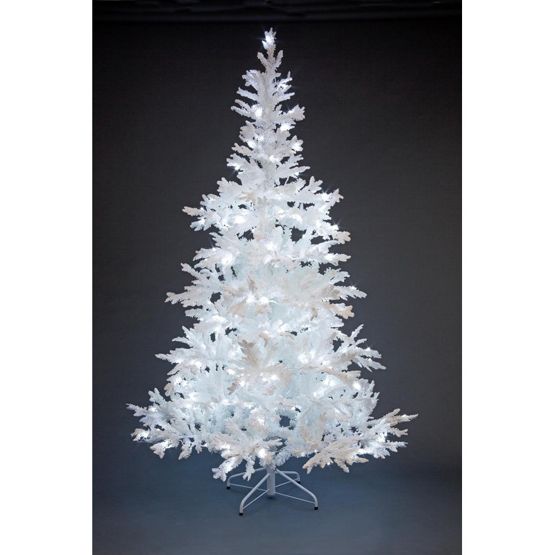 5ft to 8ft Snow White Pre-Lit Artificial Christmas Trees with Cool White LEDs