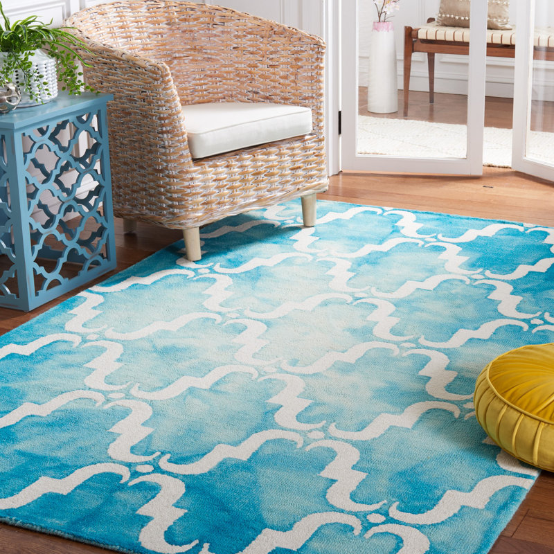 Dip Dye Hand Tufted Wool Geometric Rug, Square 7'