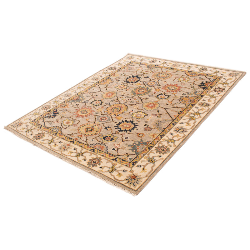 Tapis gris clair en laine noué à la main 7 pi 10 po x 9 pi 10 po Jules Serapi