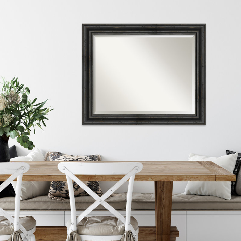 Wood Flat Wall Mirror, 27.38" H x 33.38" W, Black