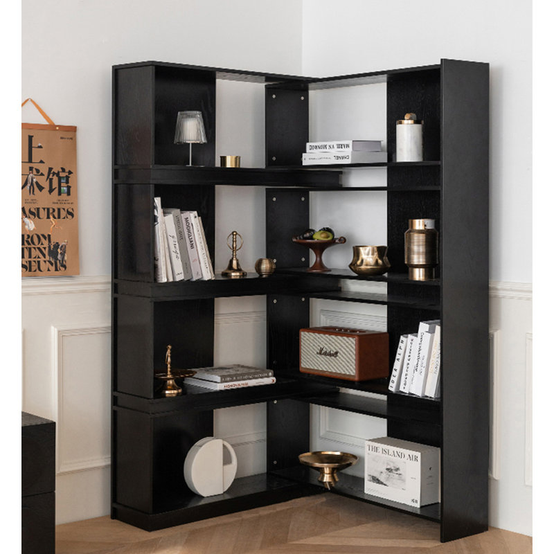 Simple Solid Wood Retractable And Rotatable Bookshelf, Black