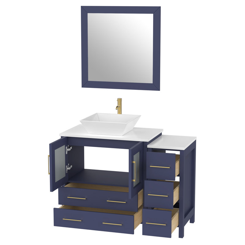 Ensemble de meuble-lavabo simple avec miroir 29,9 "encadré, Bleu