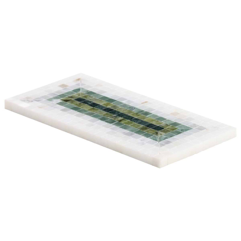 Ako 4x9 Rectangle Marble Micro Mosaic Tile, Verde Green