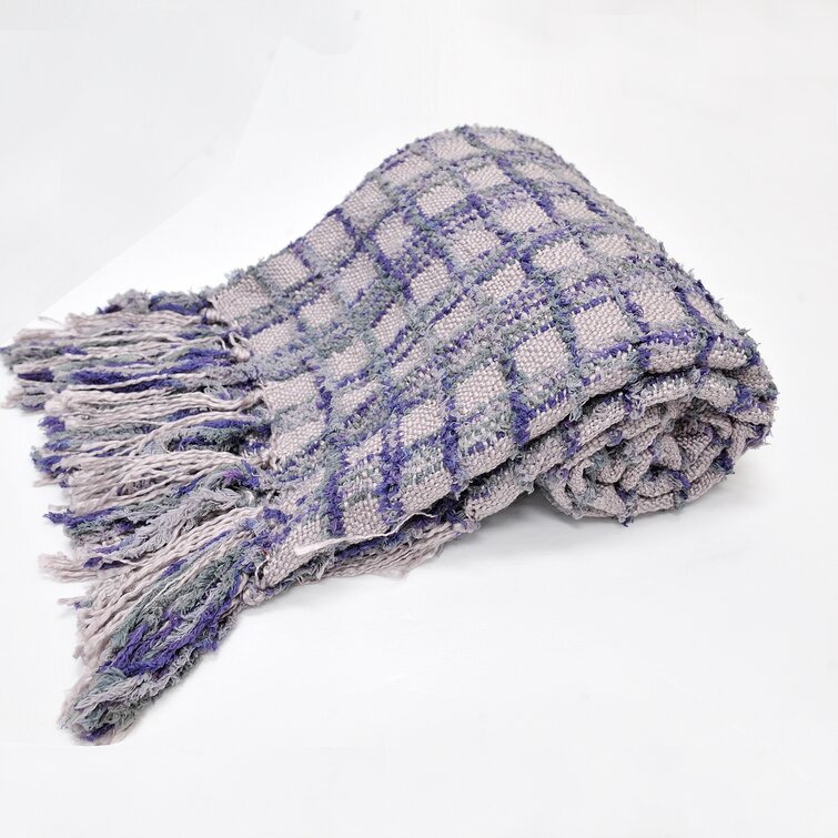 Purple Woven Throw Blanket With Fringe. Plum Throw Blanket for Bed