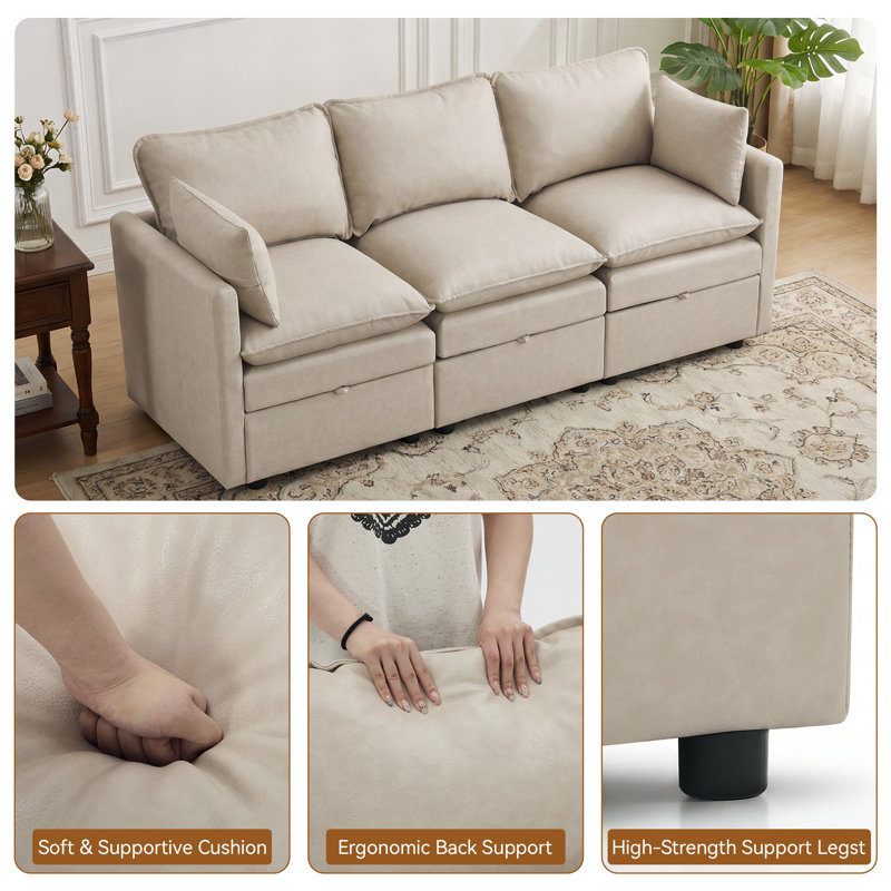 Canapé 80,3 po, Pu-beige