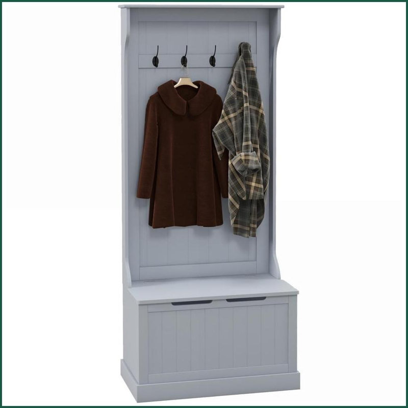 Hall Tree with Storage Bench, 3-In-1 28” Entryway Organizer with Coat Rack &amp; Shoe Storage | Gray | Coat Racks, Gray