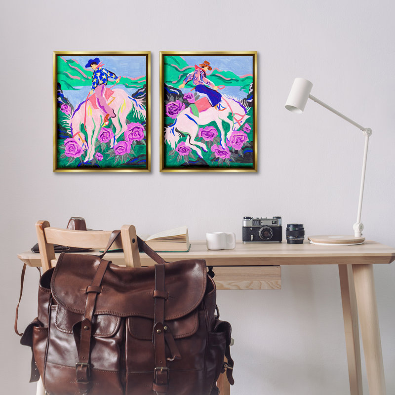  Ensemble de 2 toiles flottantes encadrées "Vivid Eleving Cowboys" par Melissa Wang, H 21 po x l 17 po