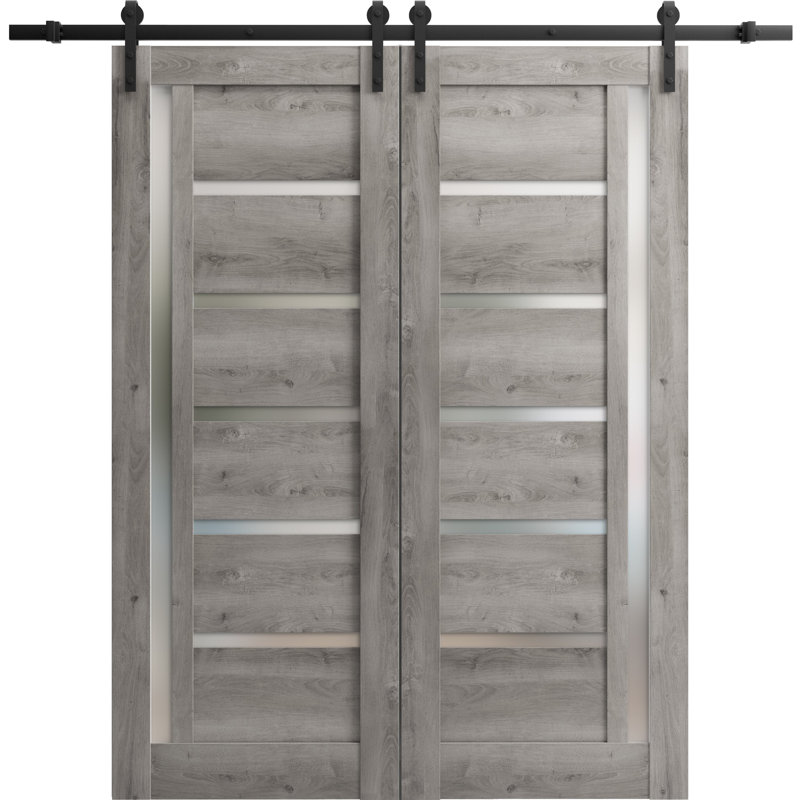 Porte de grange en bois lambrissé sans trousse de quincaillerie d’installation, 36 po x 84 po, Gris Nebraska