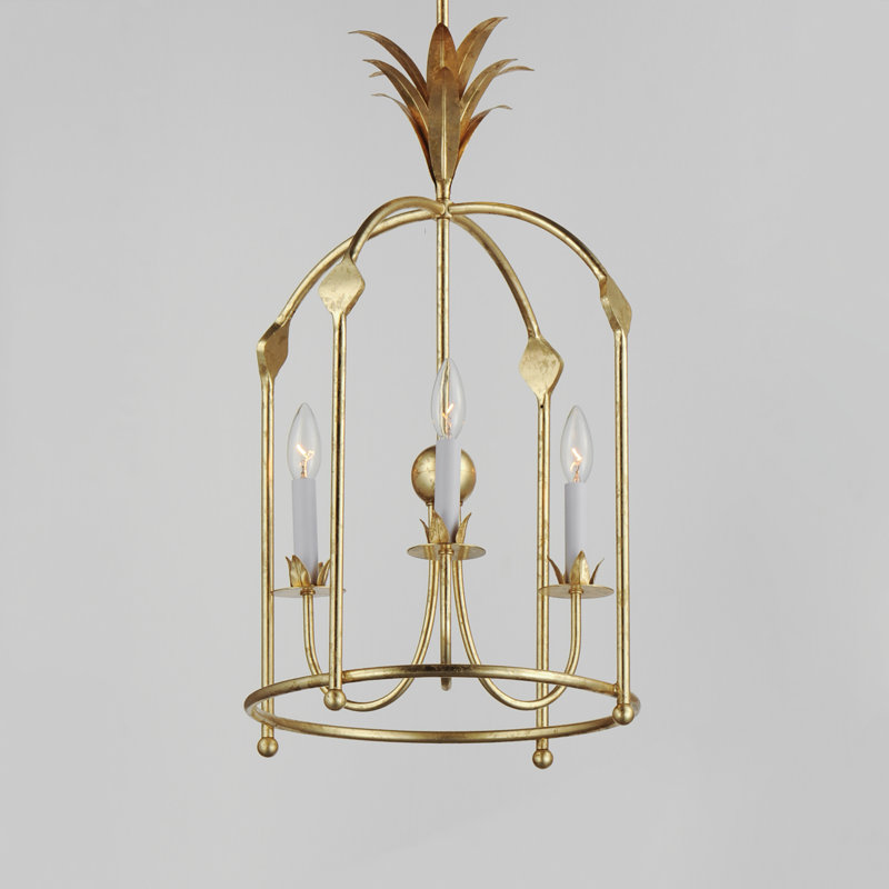 Paloma 3 - Light Steel Dimmable Lantern Birdcage Chandelier, Gold Leaf