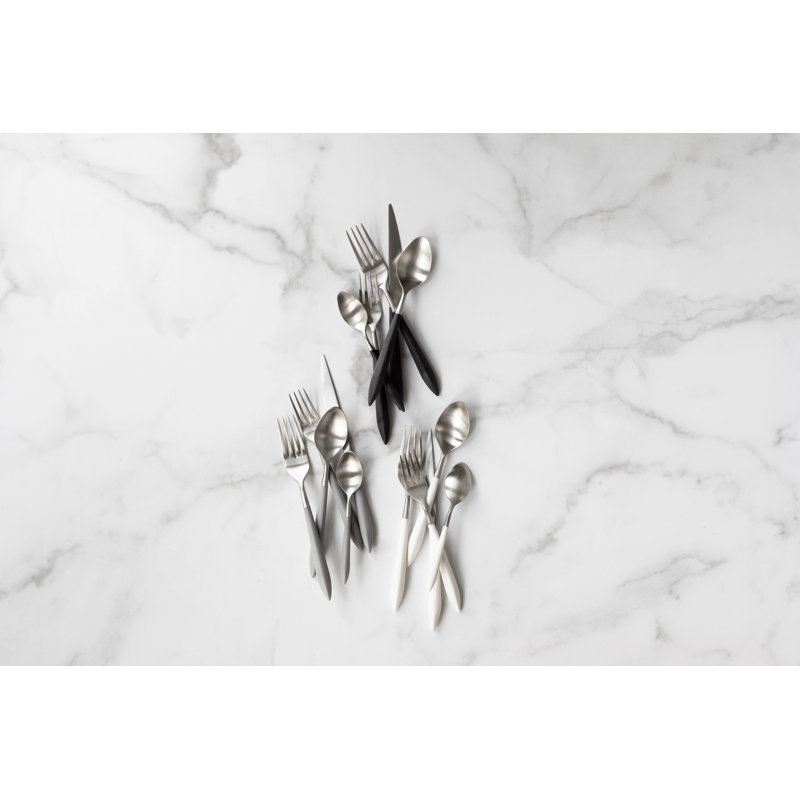 Ares 5 - Piece Stainless Steel Flatware Set - Service for 1, Silver/Black