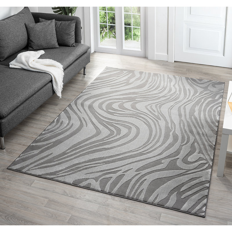 Bezore Modern Indoor Living Room Area Rug Embossed Cut-Shrink Pile with Metallic Sheen Jute Backing Living Room - Bedroom Hallway Carpet Pyramid Anthracite