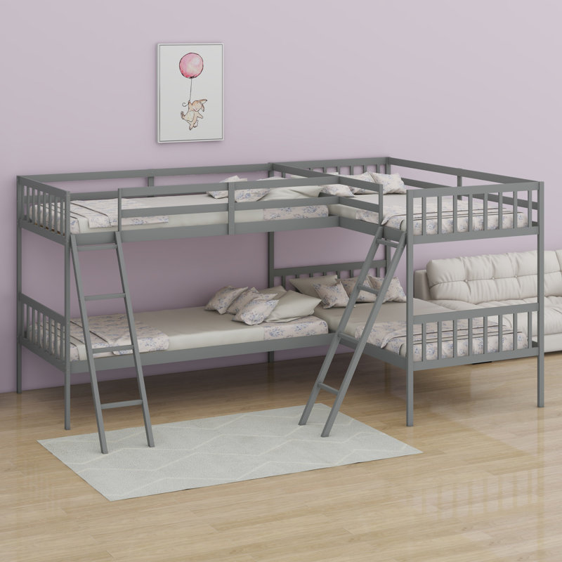 L-Shaped Bunk Bed With Ladder, Grey