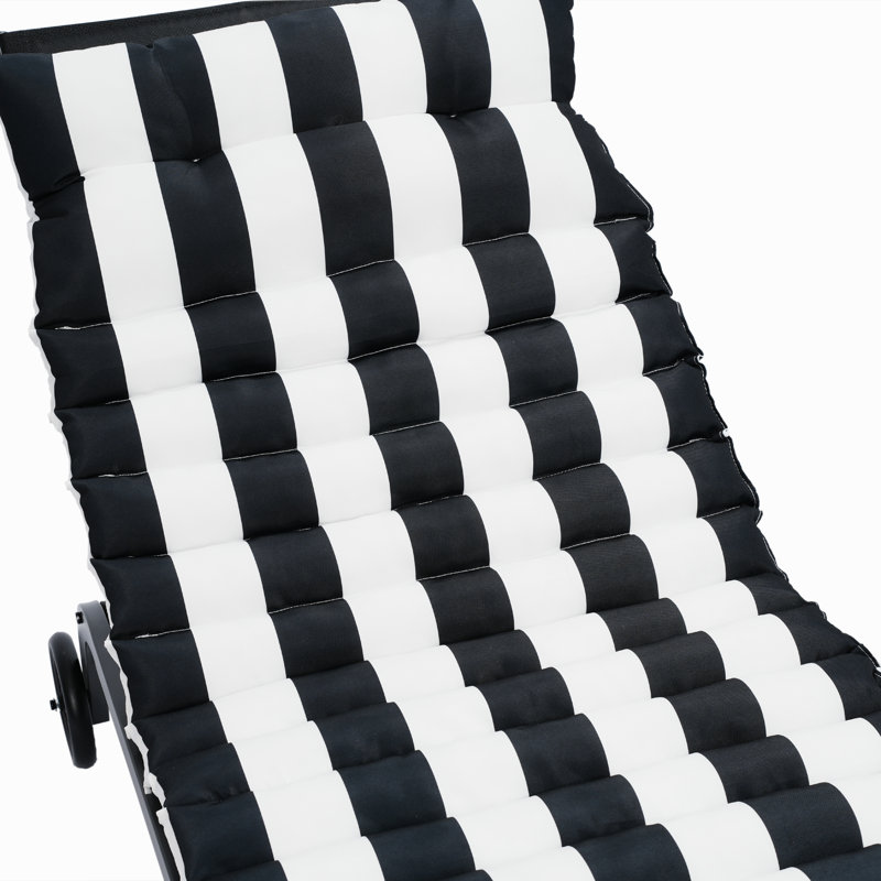 2PCS Set Outdoor Chaise Lounge Chair Cushion, Black/White Striped