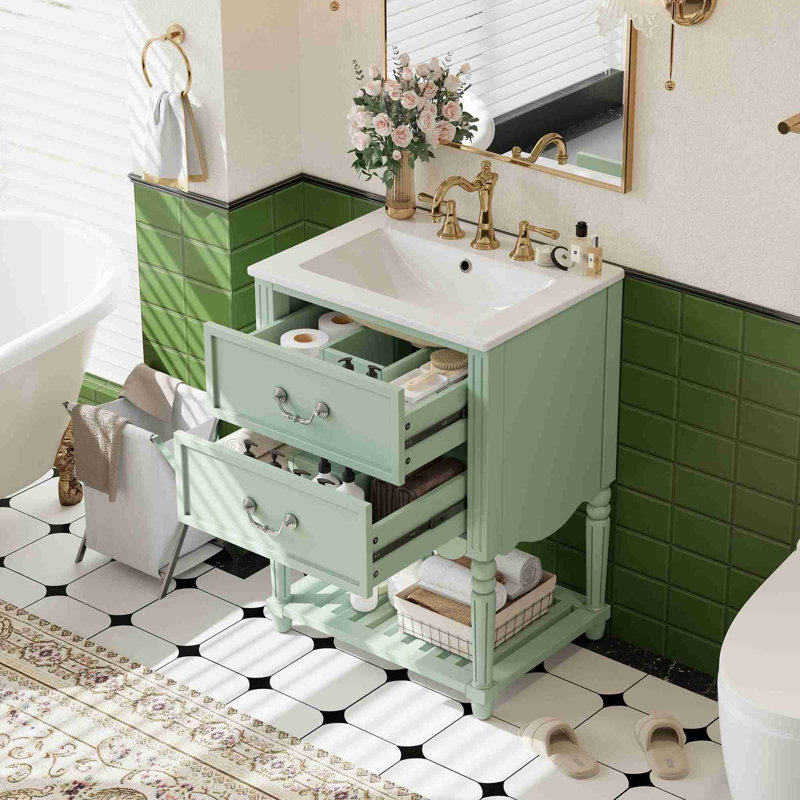 Meuble-lavabo 24 po avec lavabo en céramique, Vert