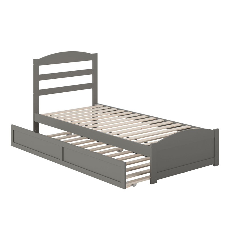 Lit plateforme en bois massif avec pied de lit et gigogne Elliana, Simple très long, gris