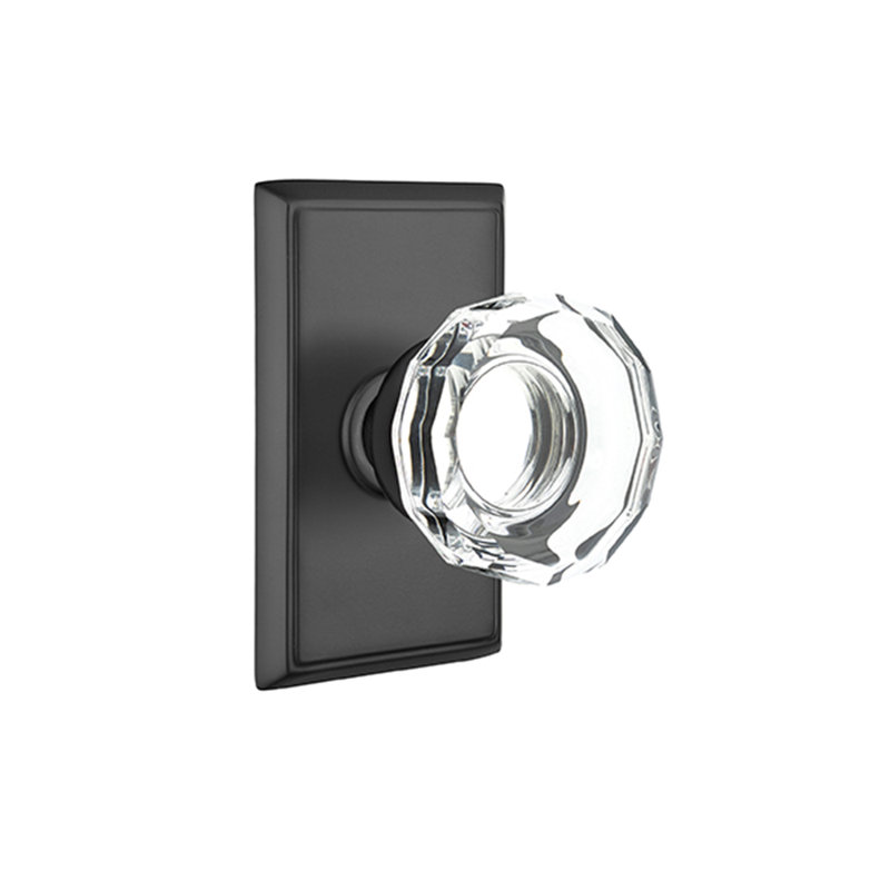 Ensemble de faux boutons Emtek avec rosette rectangulaire et bouton en verre Lowell, Dos plat